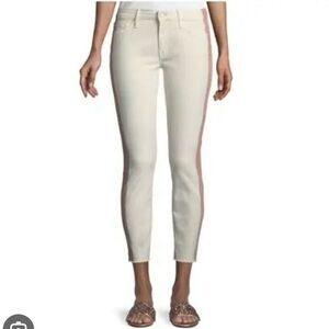 Mother the looker ankle fray white with pink stripe jeans 26